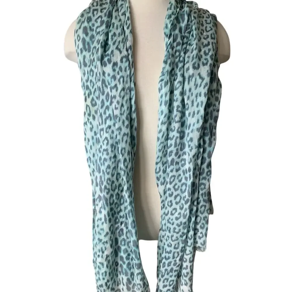 Express Aqua & Teal Animal Print Long, Light Weight Scarf, Cover, Up, Wrap NEW
